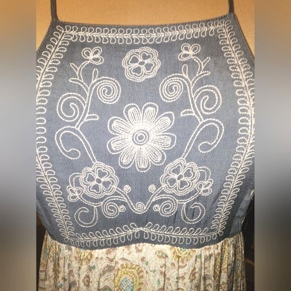 Anna Sui X O'Neill Gray & Yellow Sleeveless Love Birds Beach Dress Size M - Picture 5 of 10